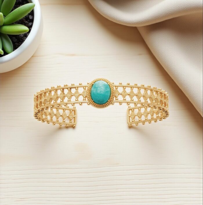 Bracelet jonc "Azéa" - Amazonite - Plaqué or – Image 3