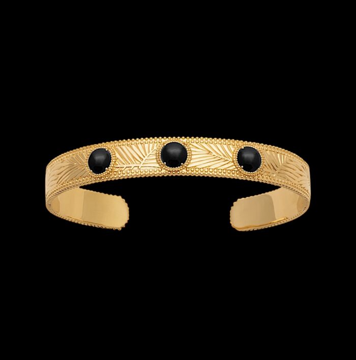 Bracelet jonc "Mystique" – Agate noire – Plaqué or – Image 2