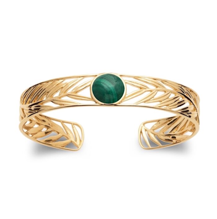 Bracelet jonc "Sève" – Malachite – Plaqué or