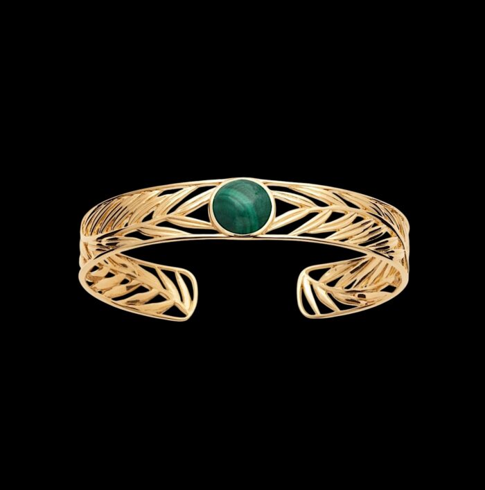 Bracelet jonc "Sève" – Malachite – Plaqué or – Image 2