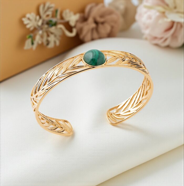 Bracelet jonc "Sève" – Malachite – Plaqué or – Image 3