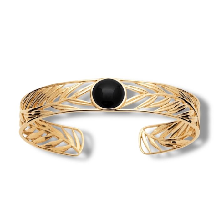 Bracelet jonc "Aurum" – Agate noire – Plaqué or