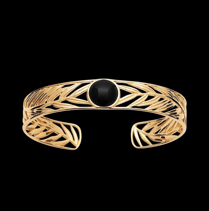 Bracelet jonc "Aurum" – Agate noire – Plaqué or – Image 2