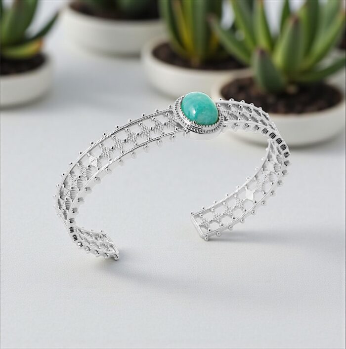 Bracelet jonc "Azéa" - Amazonite - Argent rhodié – Image 3