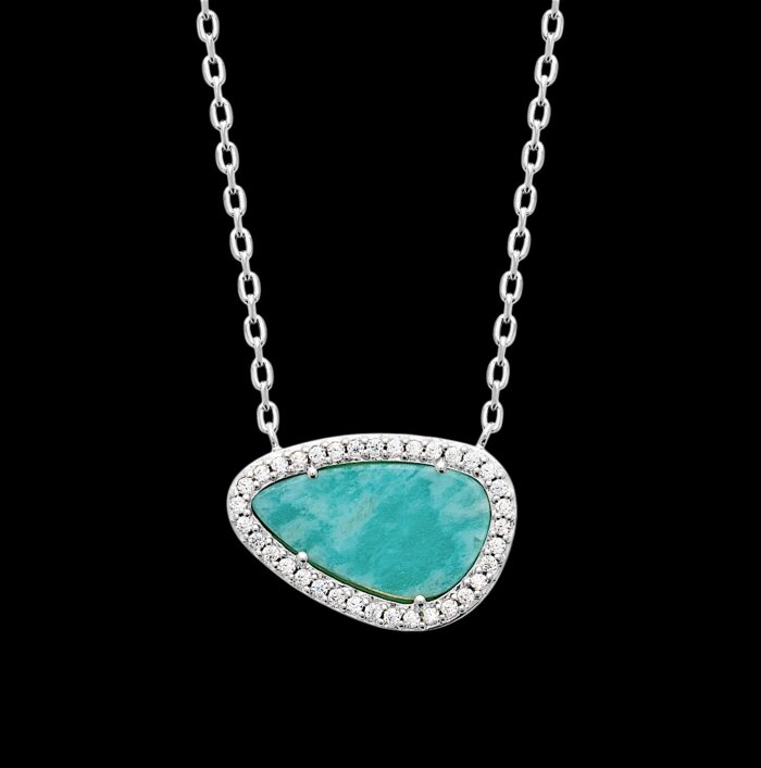 Collier "Myralis" - Amazonite – Oxydes de zirconium - Argent rhodié – Image 2