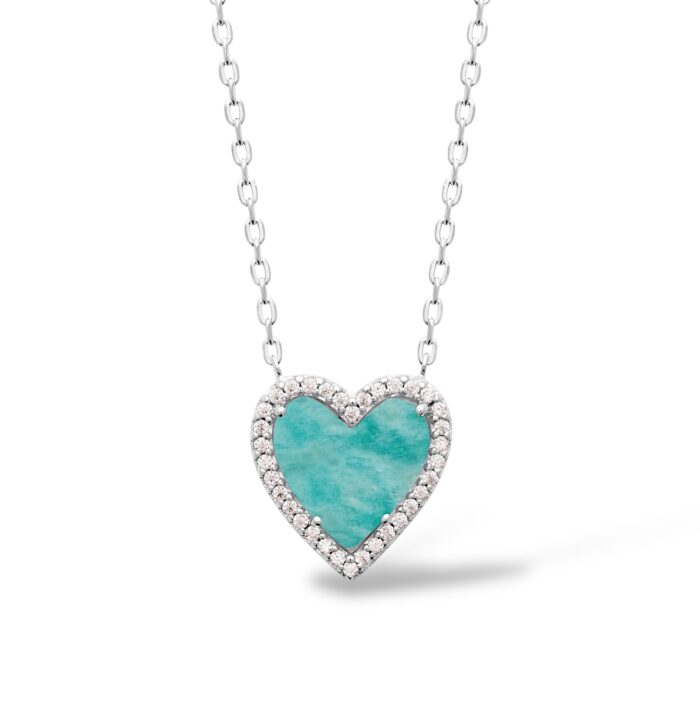 Collier "Amazia" - Amazonite - Oxydes de zirconium - Argent rhodié