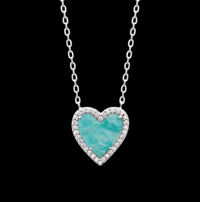 Collier "Amazia" - Amazonite - Oxydes de zirconium - Argent rhodié – Image 2
