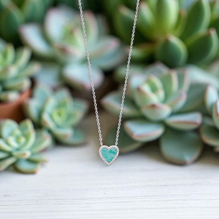 Collier "Amazia" - Amazonite - Oxydes de zirconium - Argent rhodié – Image 3
