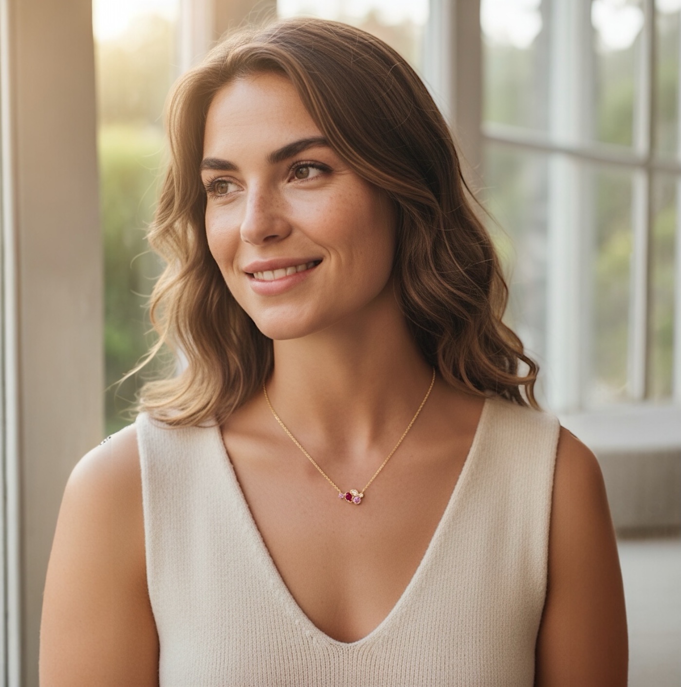 Collier "Céleste" – Oxydes de zirconium rose – Plaqué or – Image 3