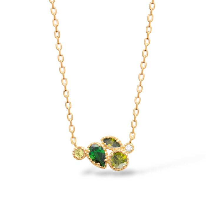 Collier "Céleste" – Oxydes de zirconium vert – Plaqué or