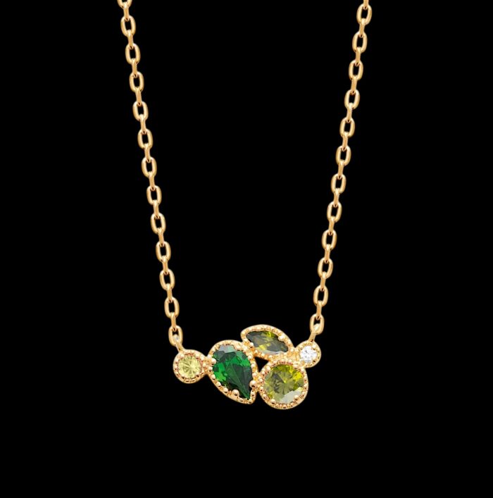 Collier "Céleste" – Oxydes de zirconium vert – Plaqué or – Image 2