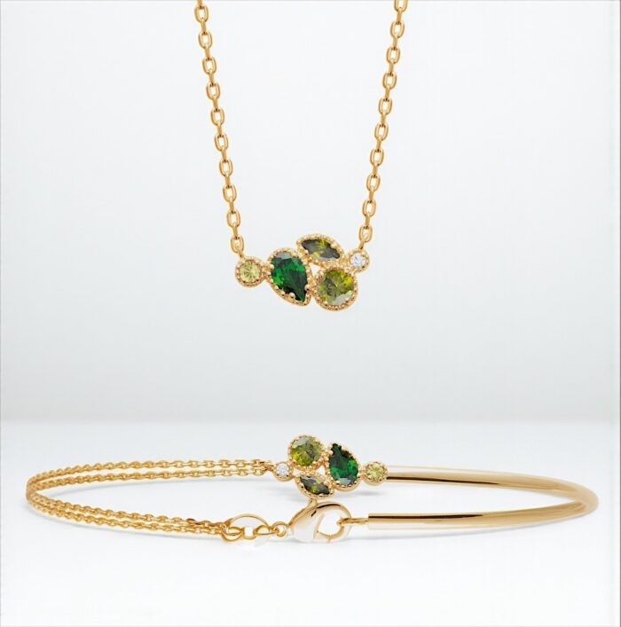 Collier "Céleste" – Oxydes de zirconium vert – Plaqué or – Image 3