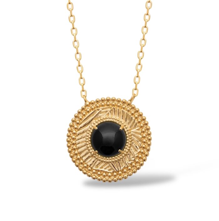 Collier "Mystique" – Agate noire - Plaqué or