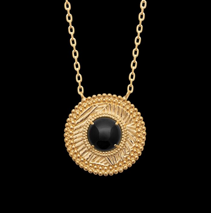 Collier "Mystique" – Agate noire - Plaqué or – Image 2