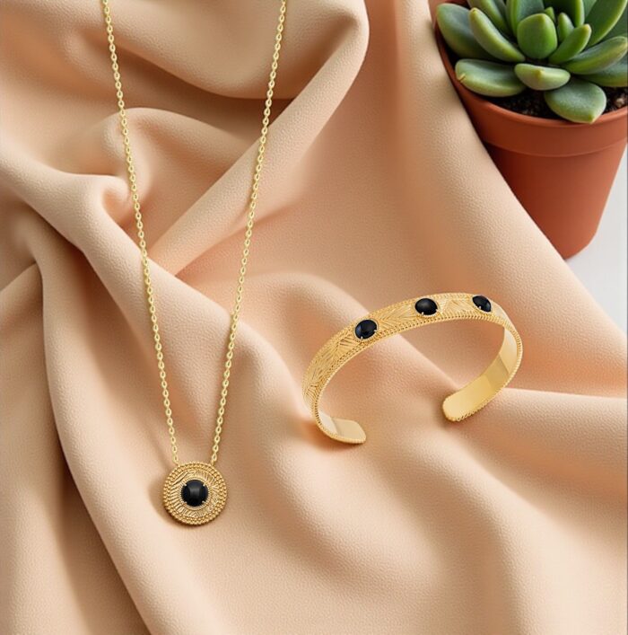 Collier "Mystique" – Agate noire - Plaqué or – Image 4