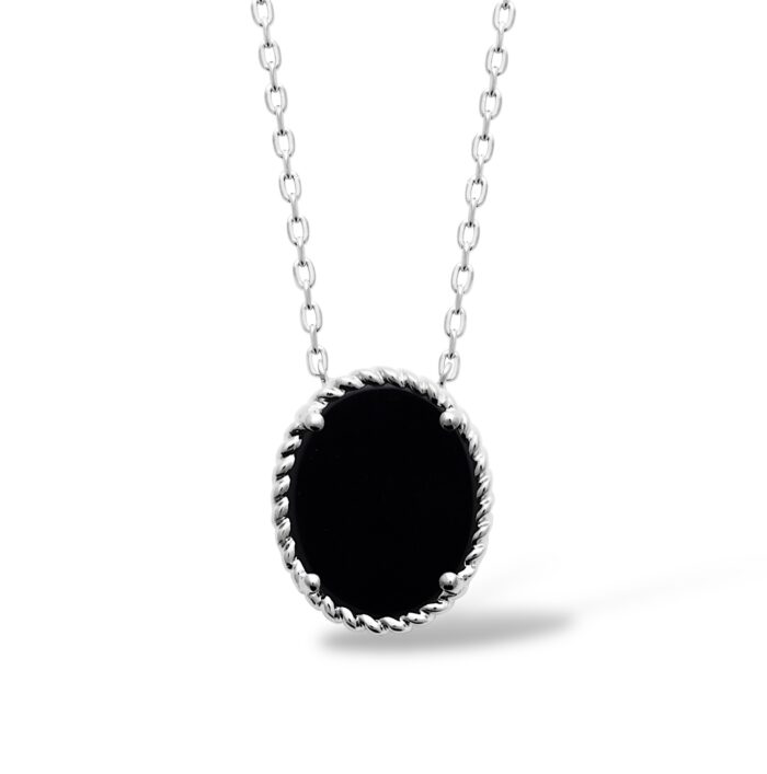 Collier "Lumen" - Agate noire - Argent rhodié