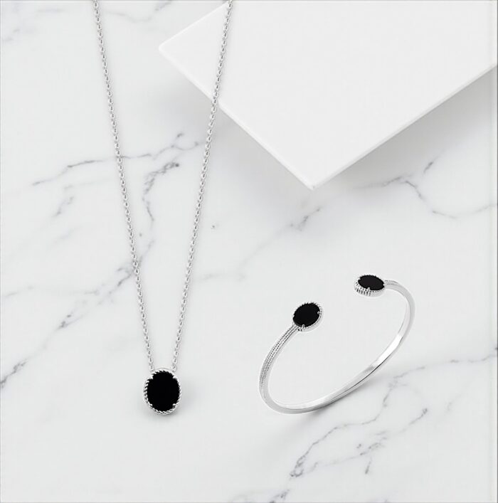 Collier "Lumen" - Agate noire - Argent rhodié – Image 3