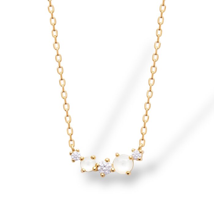 Collier "Nuptia" - Pierre de lune - Oxydes de zirconium - Plaqué or