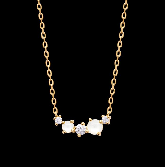 Collier "Nuptia" - Pierre de lune - Oxydes de zirconium - Plaqué or – Image 2