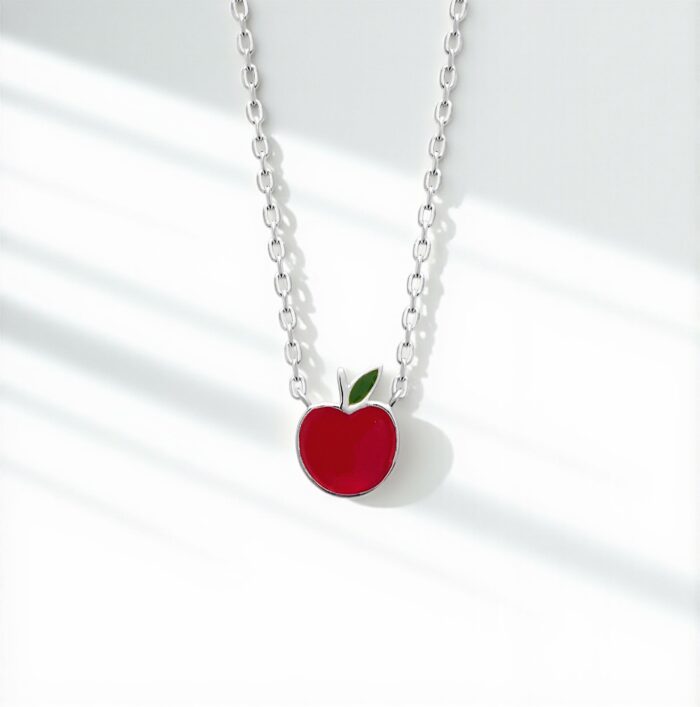 Collier "C2" POMME – Laque vert et rouge – Argent rhodié – Image 3