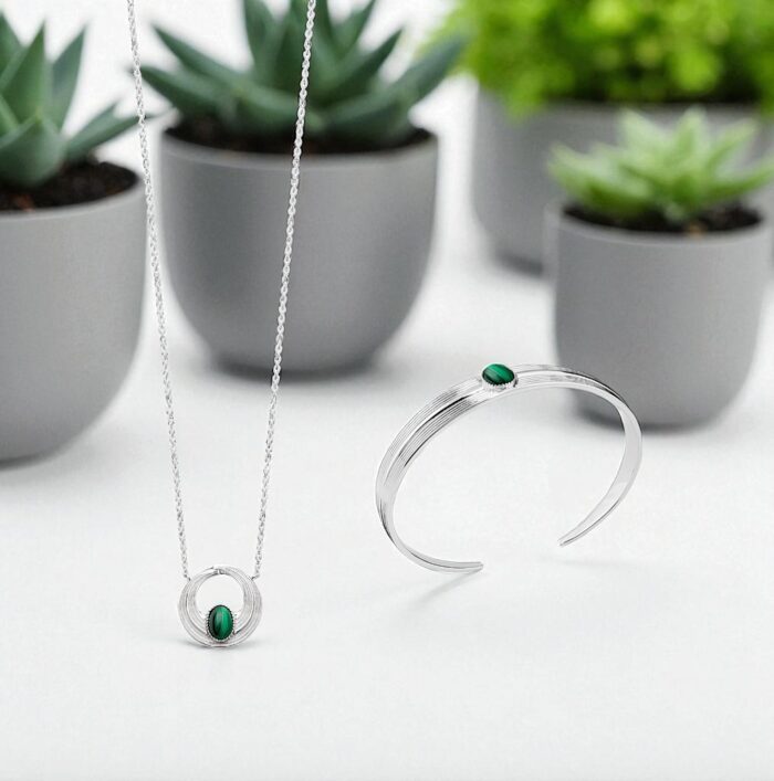Collier "Aether" - Malachite – Argent rhodié – Image 4