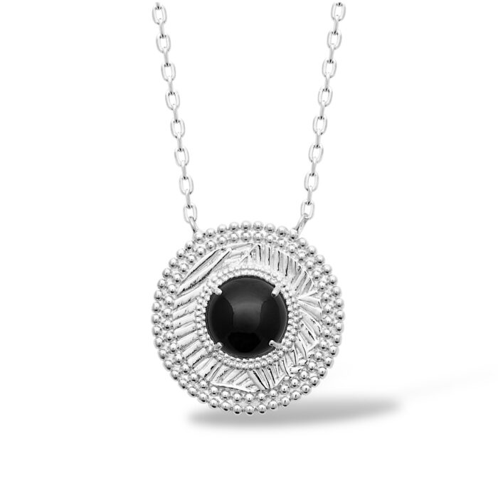 Collier "Mystique" - Agate noire - Argent rhodié