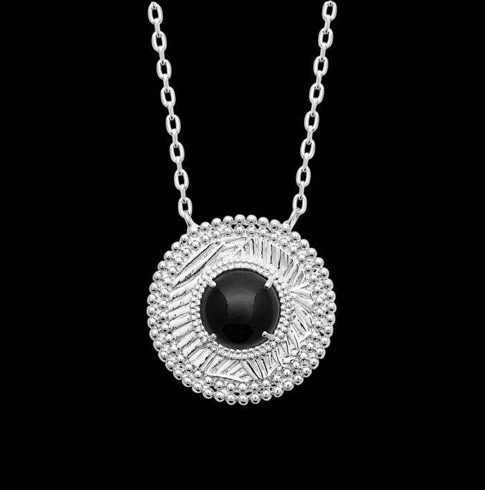 Collier "Mystique" - Agate noire - Argent rhodié – Image 2