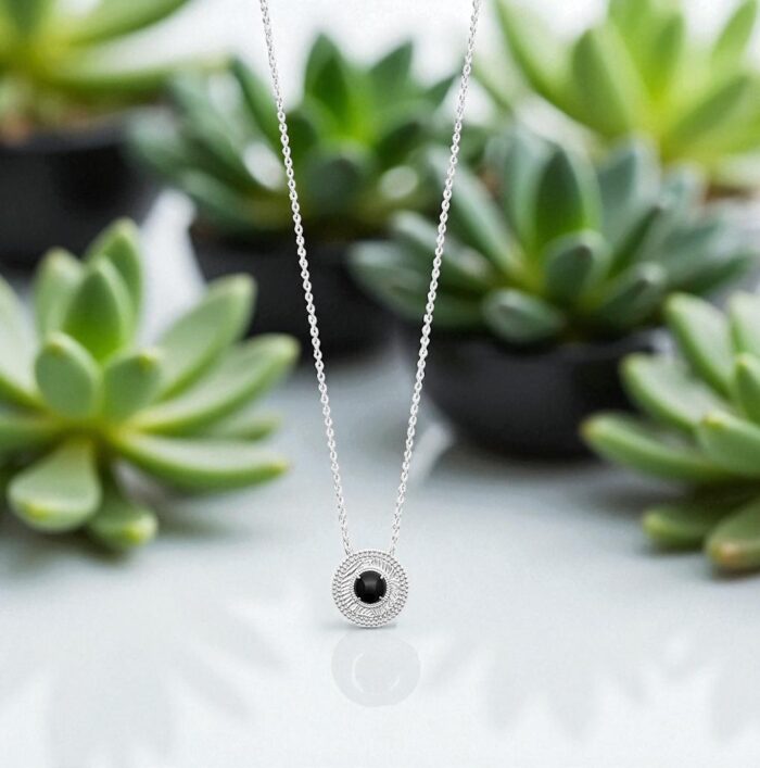 Collier "Mystique" - Agate noire - Argent rhodié – Image 3