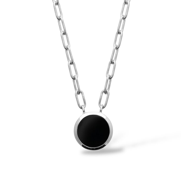 Collier "Obsidienne" - Agate noire - Argent rhodié