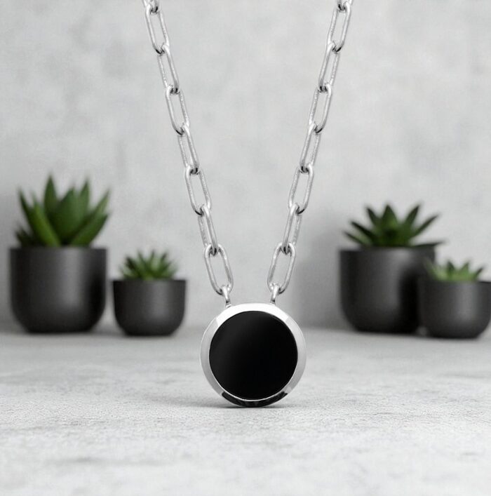 Collier "Obsidienne" - Agate noire - Argent rhodié – Image 2