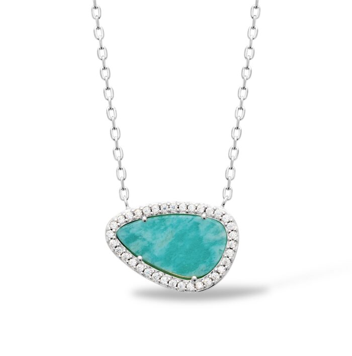 Collier "Myralis" - Amazonite – Oxydes de zirconium - Argent rhodié