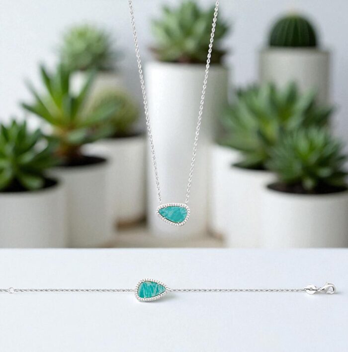 Collier "Myralis" - Amazonite – Oxydes de zirconium - Argent rhodié – Image 3