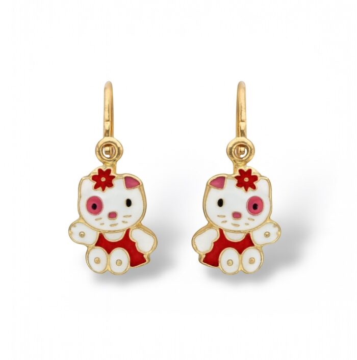 Dormeuses "Kitya" – Émail rouge et blanc – Or jaune 750/1000 – 18 carats