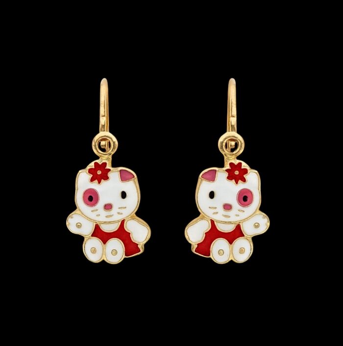 Dormeuses "Kitya" – Émail rouge et blanc – Or jaune 750/1000 – 18 carats – Image 2