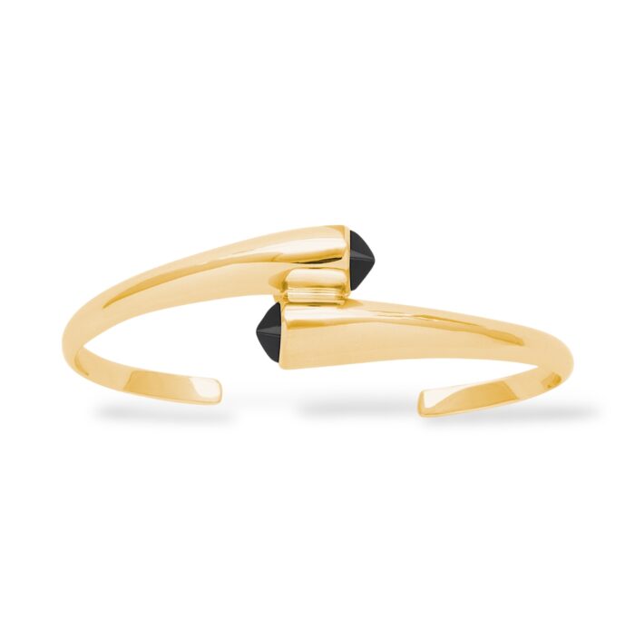 Bracelet jonc  "X1BR" - Agate noire - Plaqué or