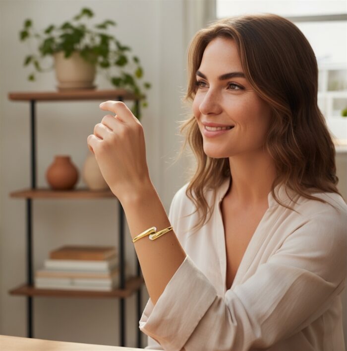 Bracelet jonc  "X2BR" - Nacre - Plaqué or – Image 4