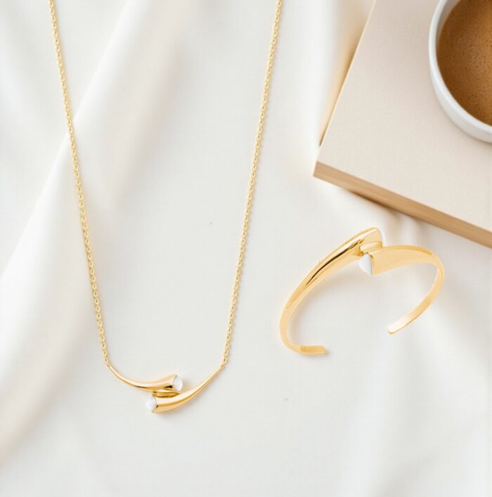 Collier "X2" - Nacre - Plaqué or – Image 2