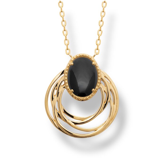 Collier "Noria" - Agate noire - Plaqué or