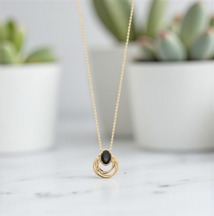 Collier "Noria" - Agate noire - Plaqué or – Image 3