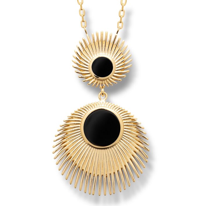 Collier "Héliara" - Agate noire - Plaqué or