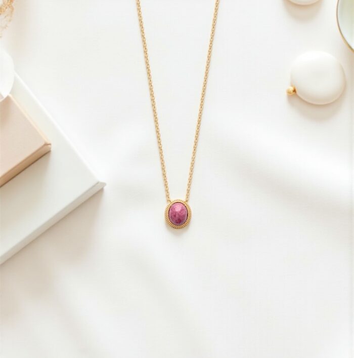 Collier "Rosélis" - Rhodonite - Plaqué or – Image 3