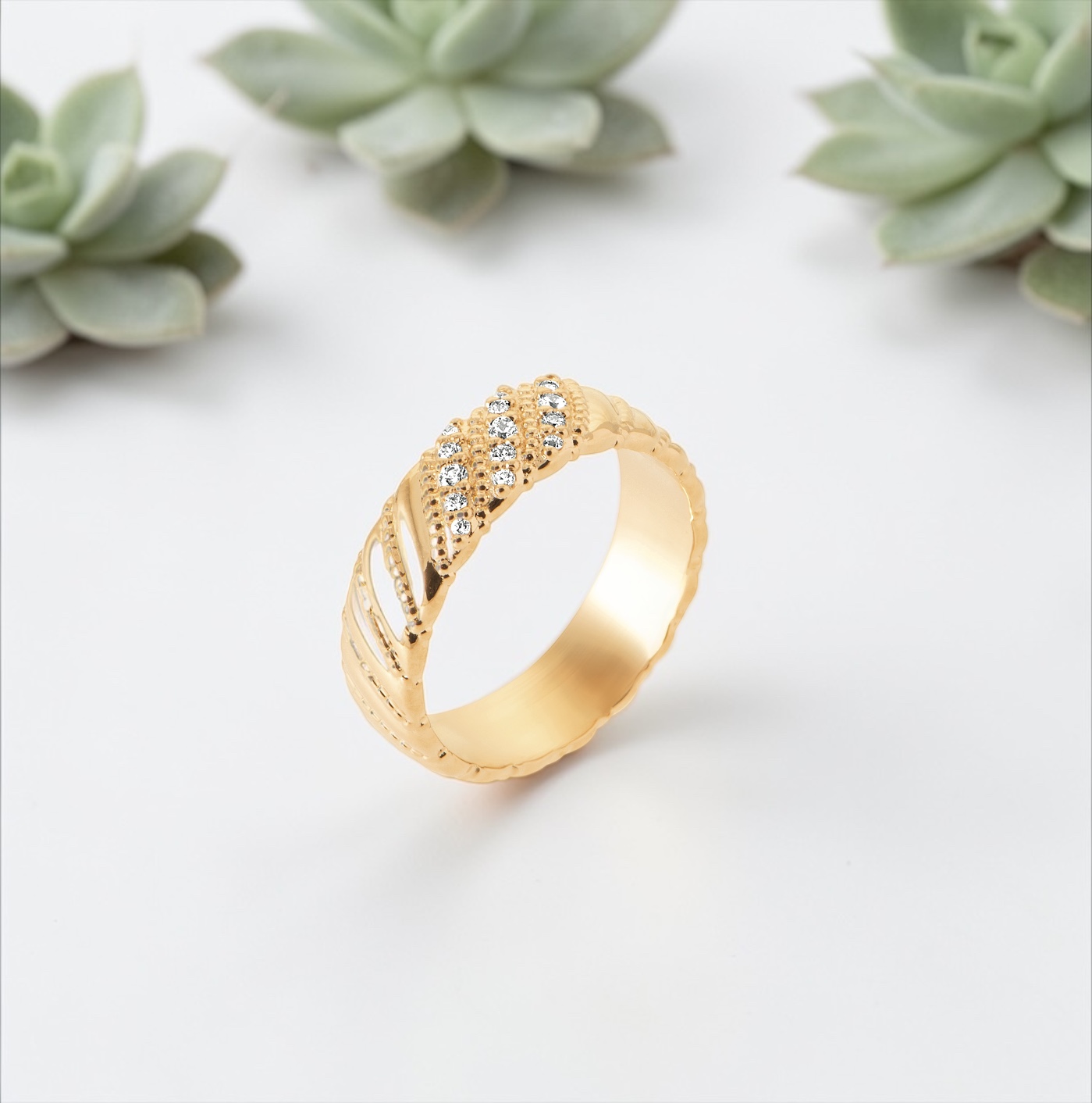 Bague "Précieuse" – Oxydes de zirconium – Plaqué or – Image 2