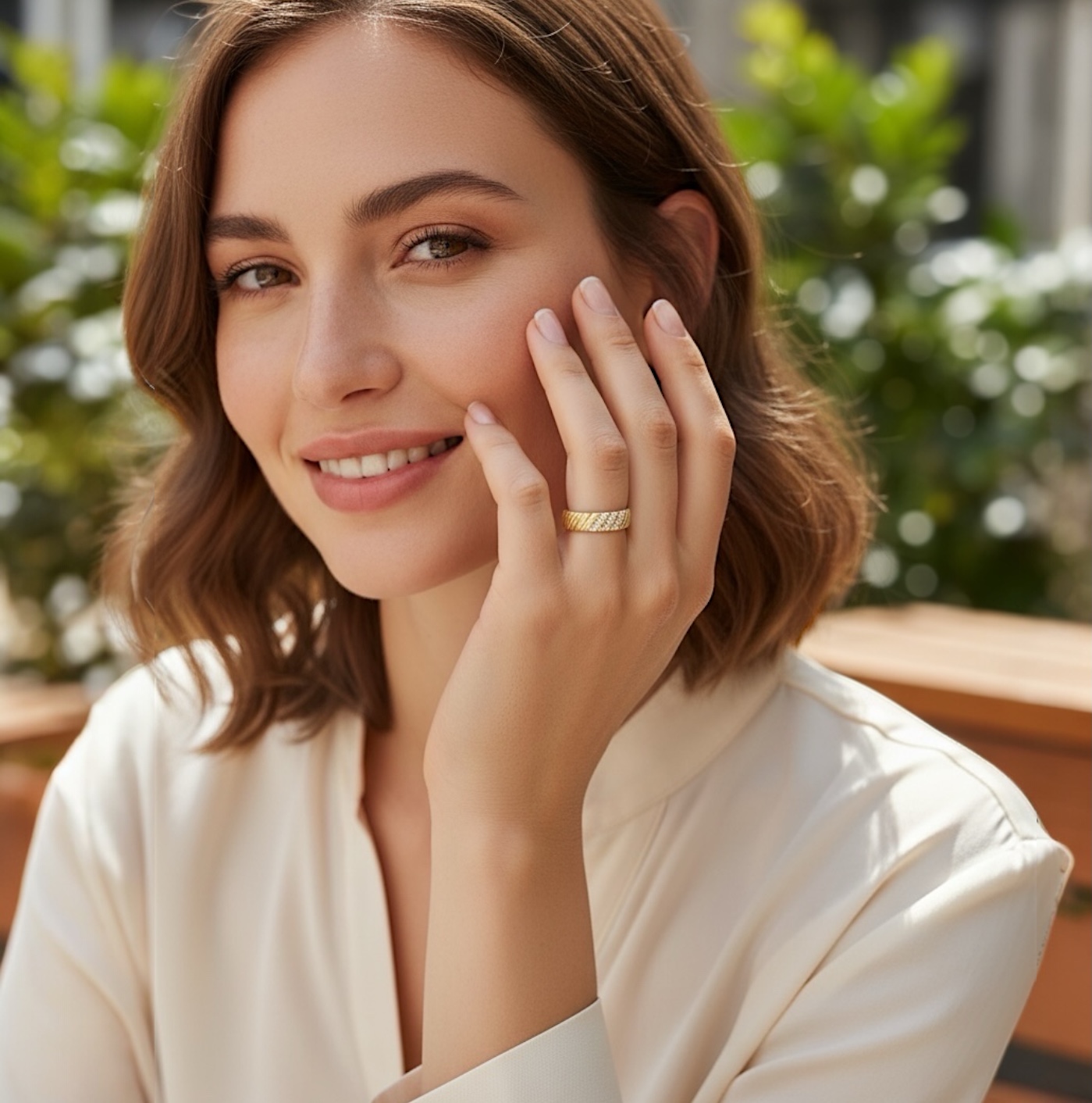 Bague "Précieuse" – Oxydes de zirconium – Plaqué or – Image 3