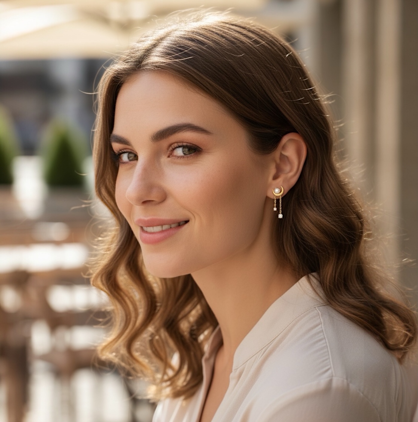 Boucles d'oreilles "Auralune" - Perle de culture - Plaqué or – Image 3