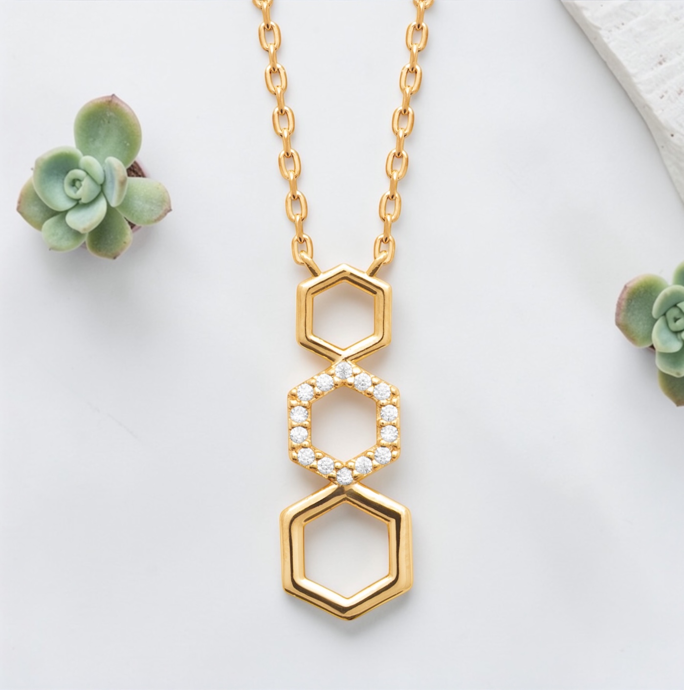 Collier "Hexalya" - Oxydes de zirconium - Plaqué or – Image 3