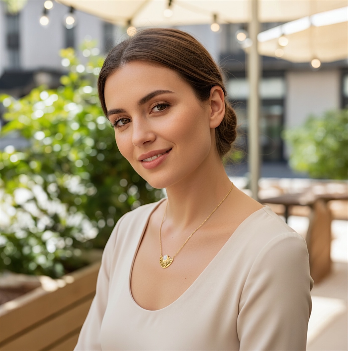 Collier "Orluna" - Pierre de lune - Plaqué or – Image 4